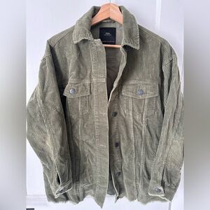 Zara Oversized Green Corduroy Shirt Jacket